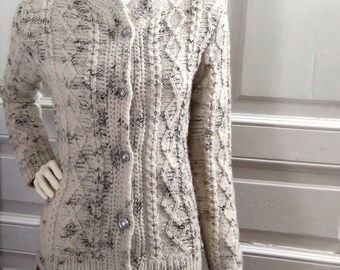 70s Cable Knit Wool Cardigan Handknitted Chunky Cardigan