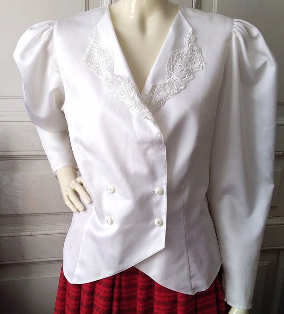 80s lace collar blouse elegant white blouse putty… - image 4