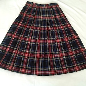70s checkered spring skirt retro midi tartan skirt pleated plaid skirt A- shape high waist british style college preppy autumnal skirt
