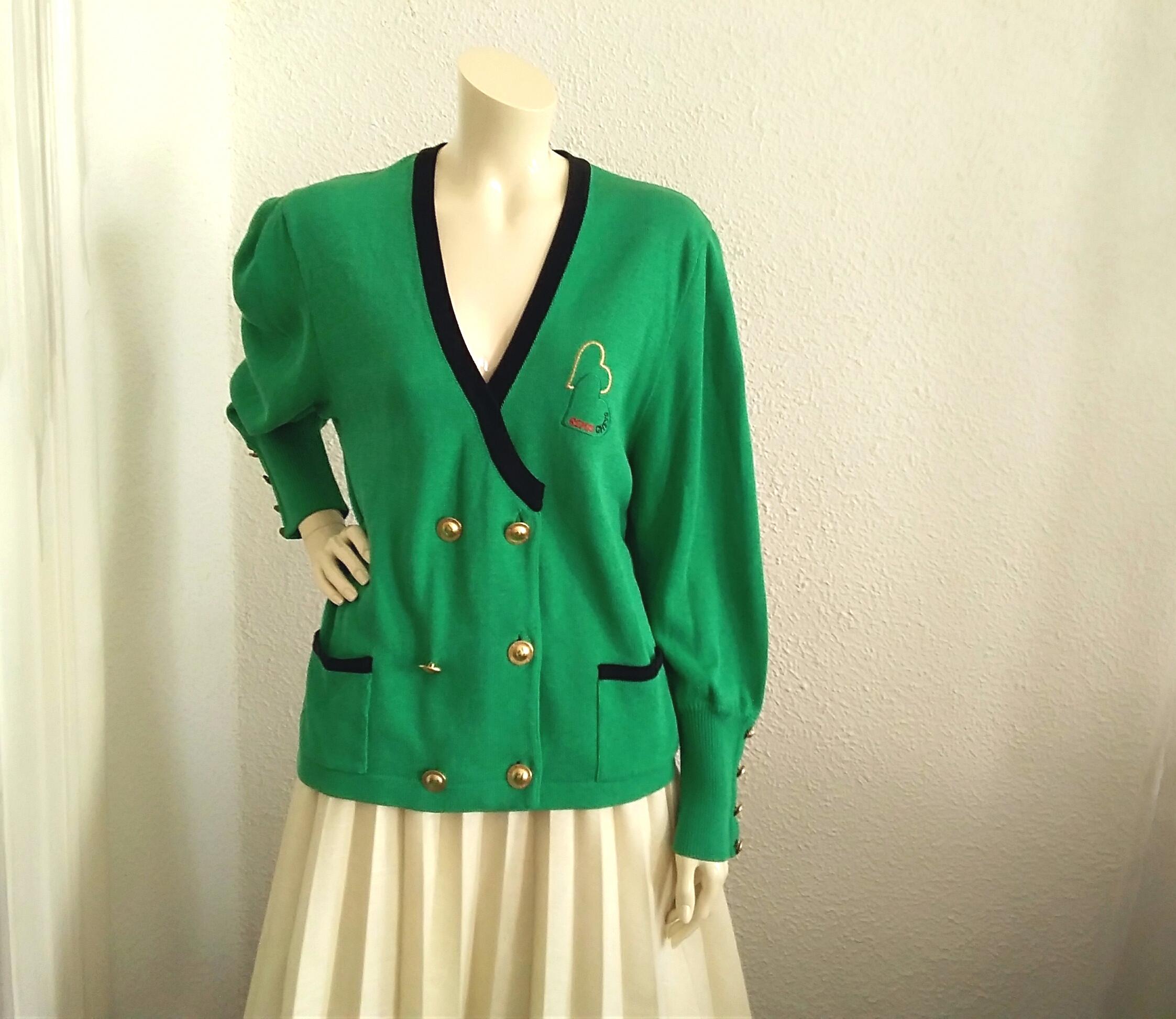 80s BASLER Green Cardigan Double Breasted Spring Cardigan College