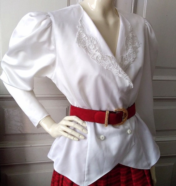 80s lace collar blouse elegant white blouse putty… - image 8