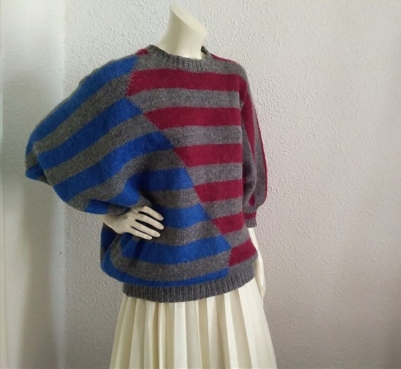 80s striped pullover big dolman sleeve sweater sp… - image 1