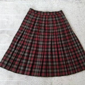 70s does 40s checkered skirt high waist 40 size pleated skirt classic padleton midi skirt british knee-lenght skirt burgundy tartan skirt