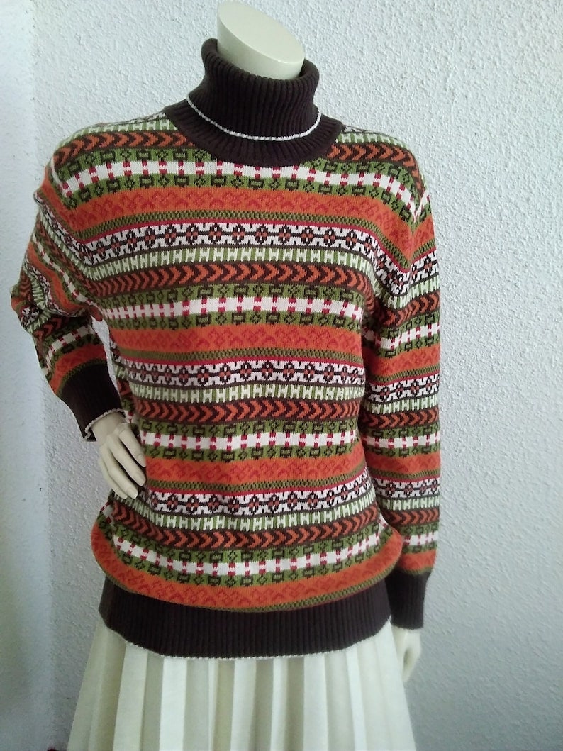 90s Fair Isle Style Sweater Turtleneck Colorful Sweater 44