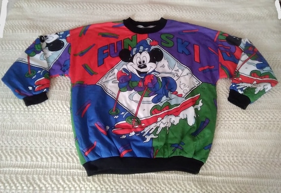 80s Vintage Mickey Mouse Ski Jumper, Chunky Knit Sweatshirt - Etsy