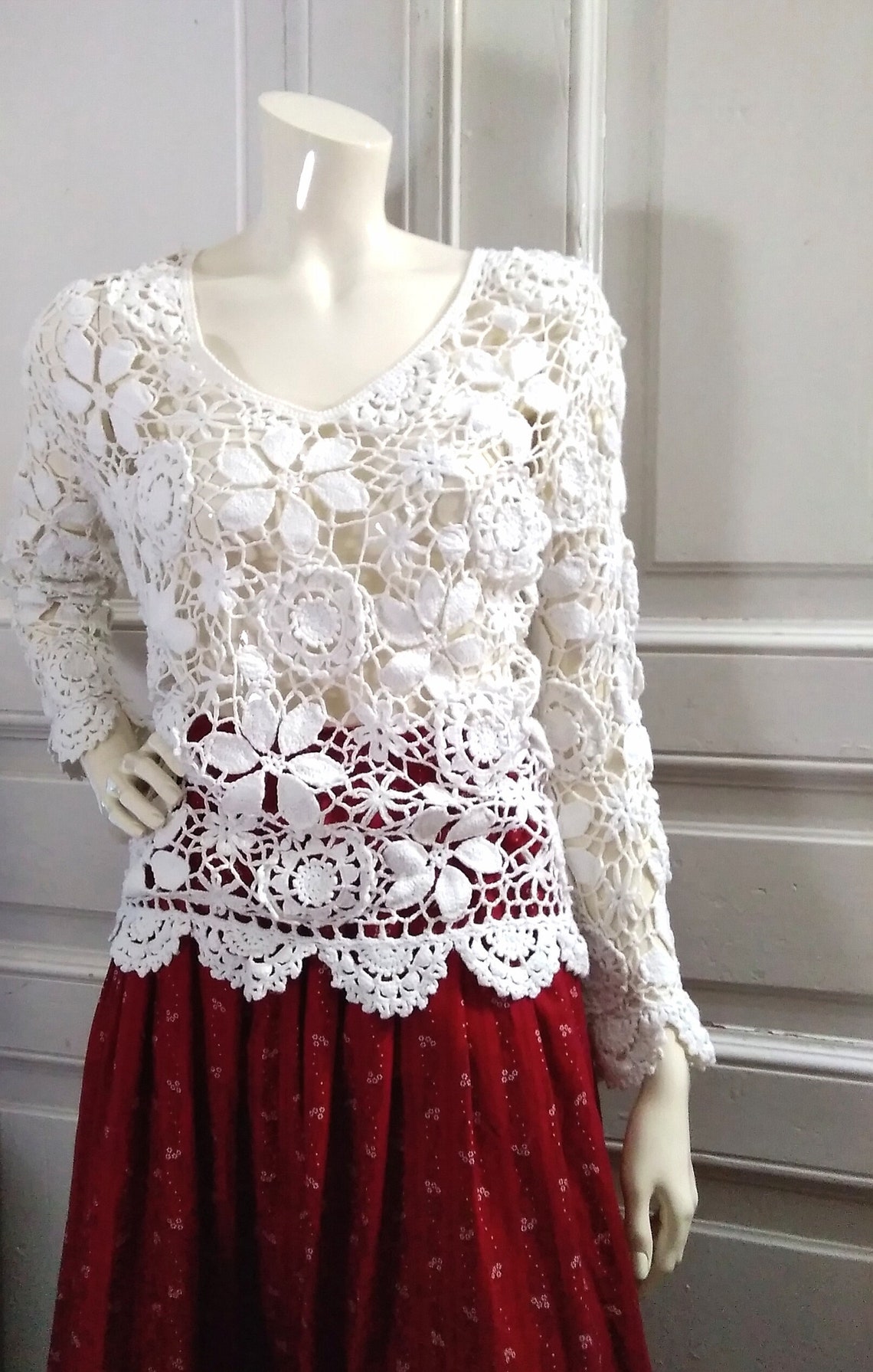 90s Cotton Lace Sweater Spring Jumper White Crochet Jumper Etsy