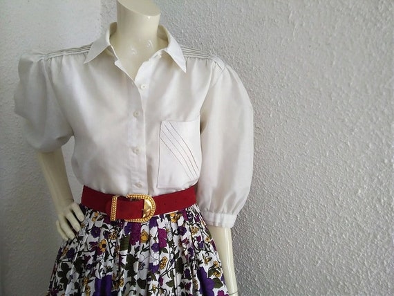 80s LADY ADLER blouse puffy sleeve blouse button … - image 4