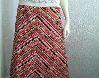 70s Chevron Long Skirt Multicolor Maxi Skirt Jersey Polyester