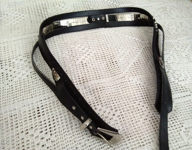 80s fancy belt metallic leather belt disco boho belt bohemian belt shiny belt hips waist belt pop-art belt 80s embellished belt