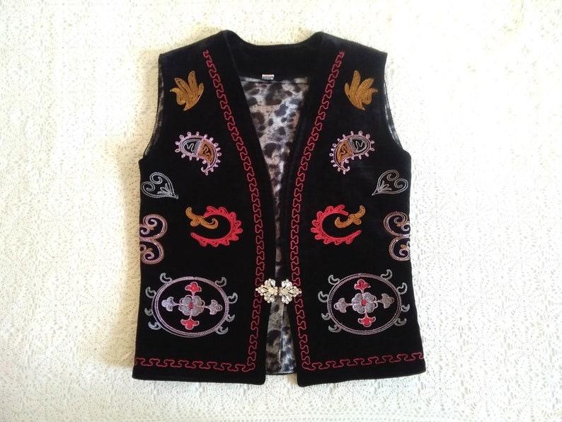 90s Afgan Vest Embroidered Velvet Vest Folk Paisley Vest Oriental