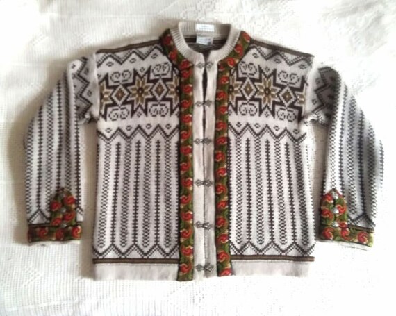 70s norwegian cardigan pure wool sweater chunky u… - image 3