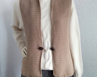 Jaren '70 gehaakt vest kantpatroon vest boho zomervest minimalistisch beige vest één knop boho takje vest handgemaakt vest hippie retro vest