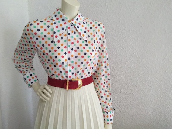 70s dagger collar blouse retro elegant button up … - image 3