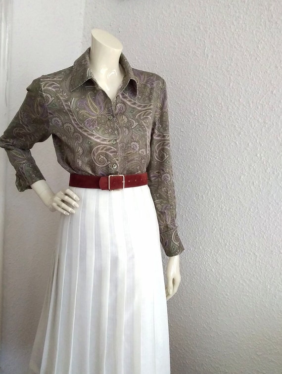 90s does 40s-50s paisley blouse cotton grey spring