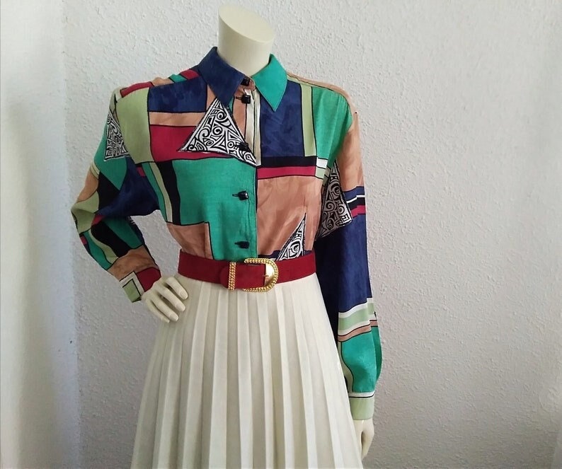 Womens Asymmetrical Blouse Mock Neck Ethnic Shirt Button Up