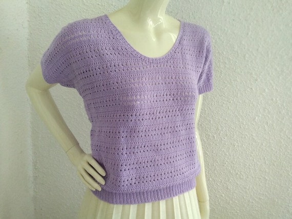 70s does 40s-50s lilac blouse handknitted decolet… - image 6