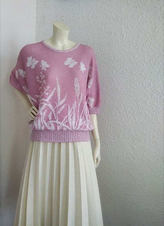 70s retro butterfly blouse dolman sleeve pink blo… - image 4