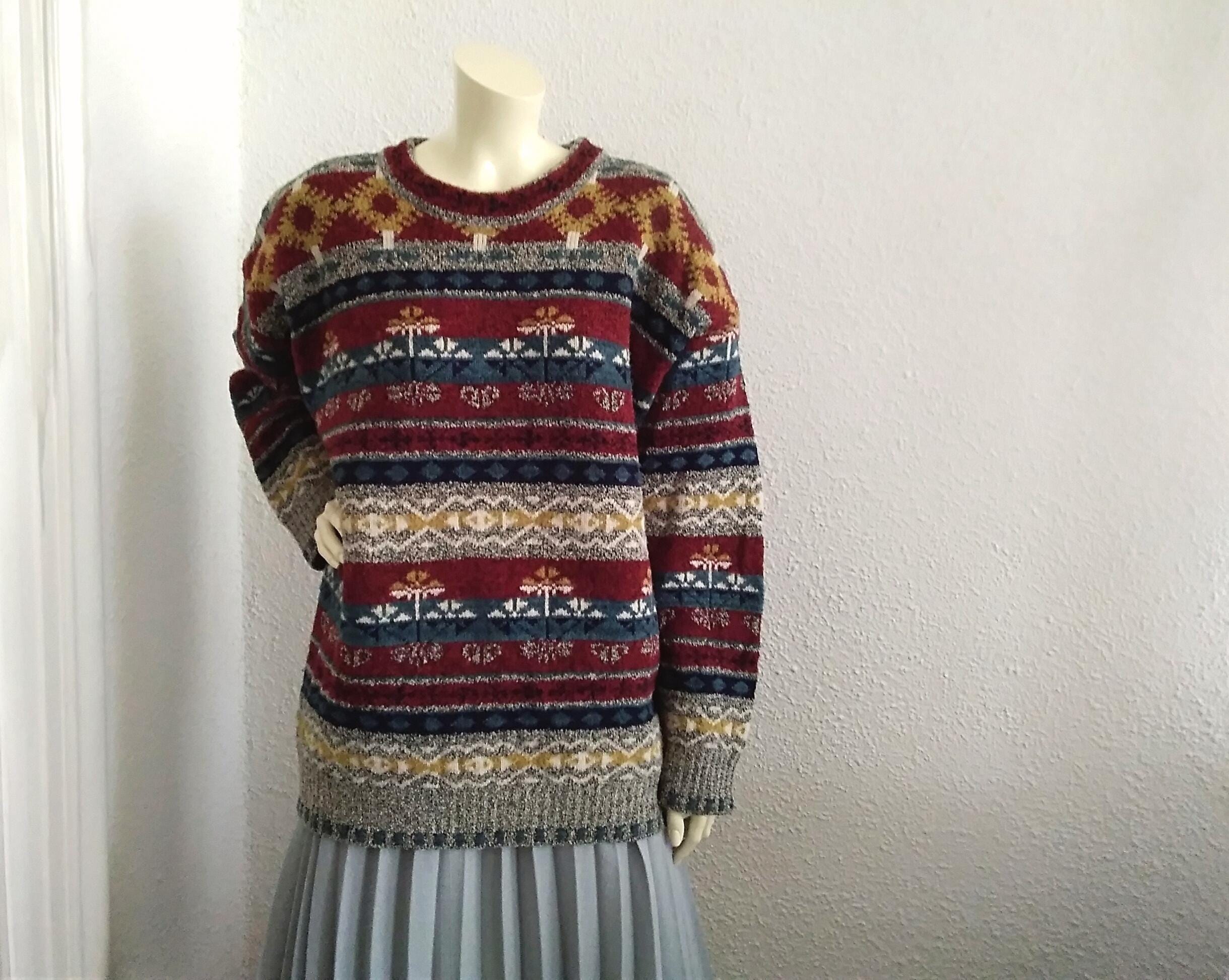 80s HUGO BOSS Men Sweater Colorful Men Sweater Crew-neck Wool Men 