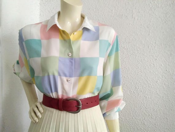 トップス papier collab bi color blouse Split Neck Top With Smocked Cuffs – APNY