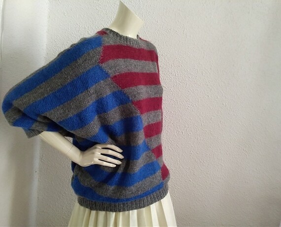 80s striped pullover big dolman sleeve sweater sp… - image 3