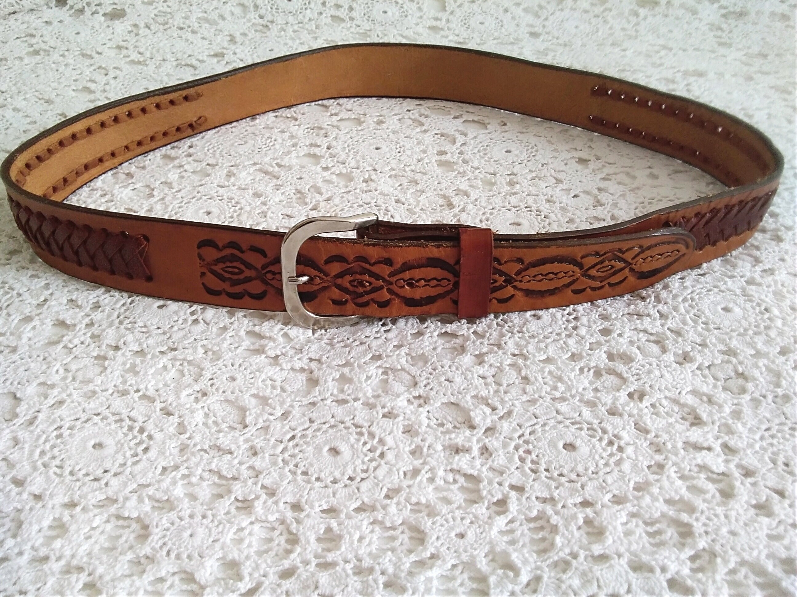 Vintage Cintos Imperial Tooled Laced Leather Western Cowboy Belt Men's Size  38
