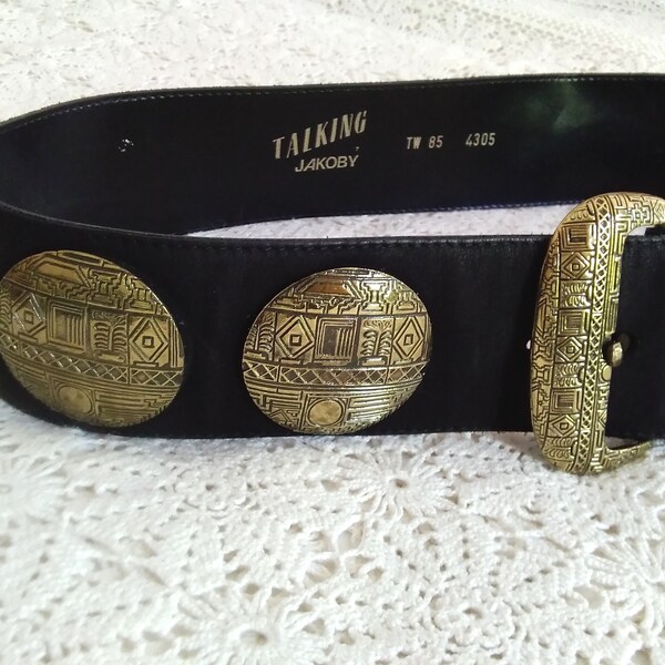80s TRIBECCA by Jakoby Statement Belt | Vintage Black Opulent waist belt with statement buckle