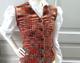 Jaren '70 retro gemarmerd vest bonte kleur bruin oranje vest retro boho vest handgebreid V-hals vest lente vest rekbaar vest oma vest