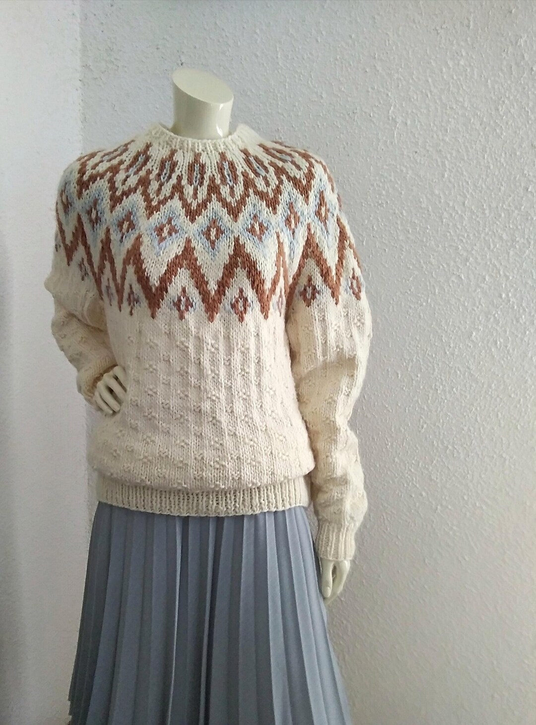 Maglione di lana grosso anni '80 maglione islandese Fair Isle