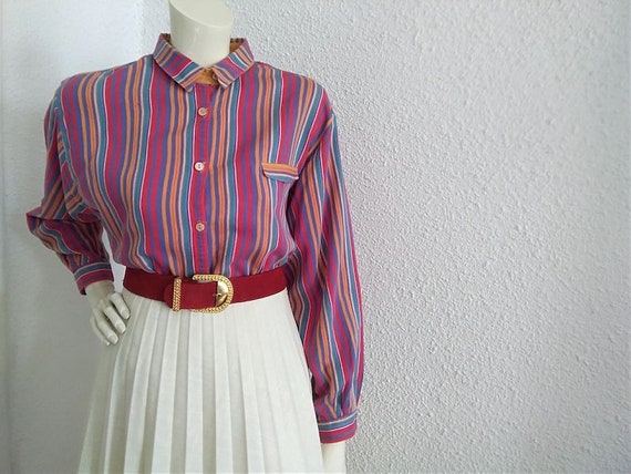 70s-80s striped blouse multicolor spring blouse s… - image 2