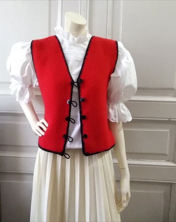 80s folk handknitted vest bicolor vest red and bl… - image 5