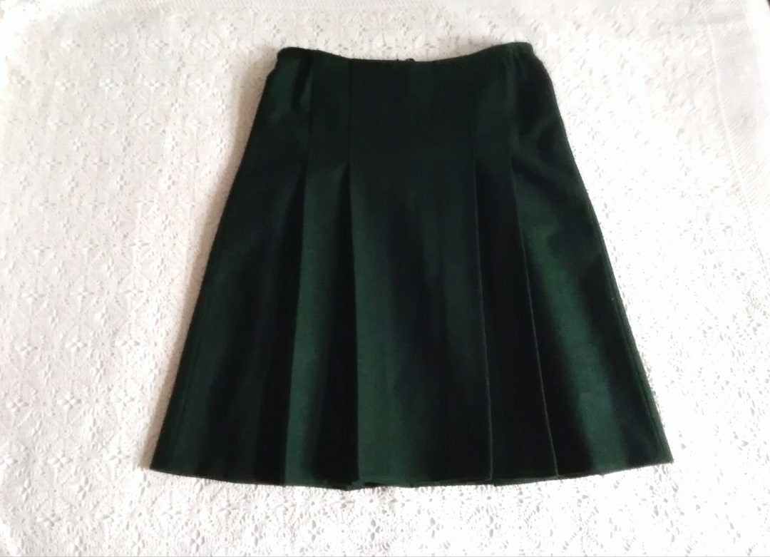 70s Pleated Skirt Dark Forest Green Skirt Preppy Spring Skirt - Etsy