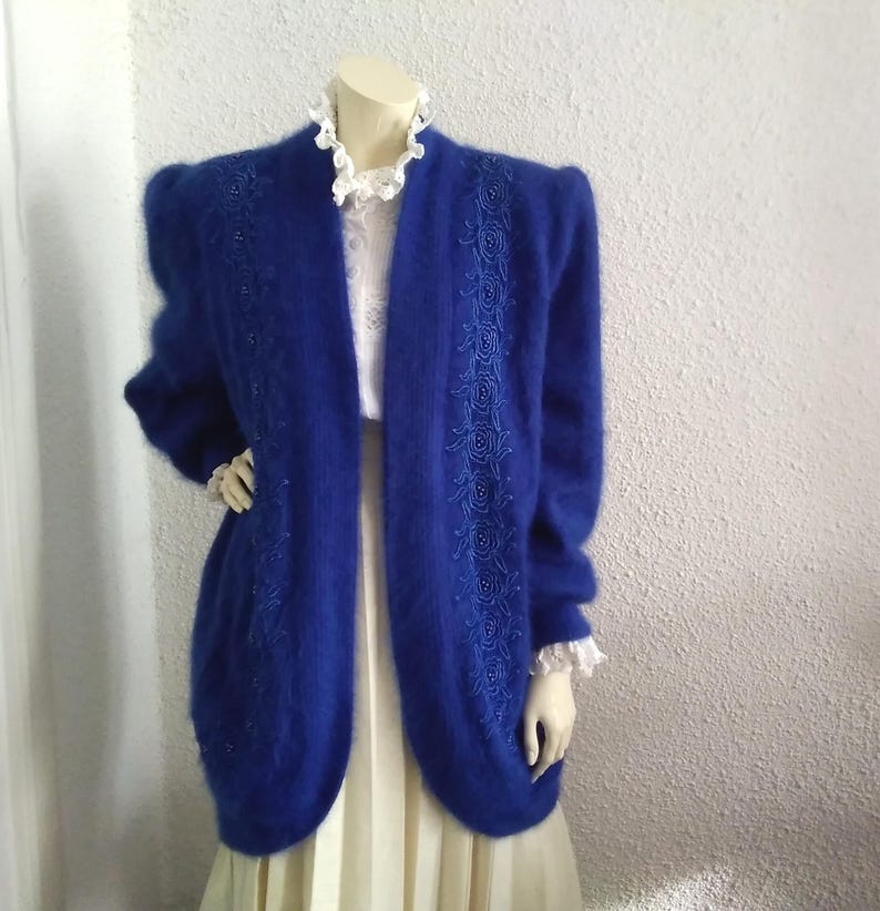 80s Iconic Angora Log Cardigan Fluffy Long Knitted Jacket Extravagant ...