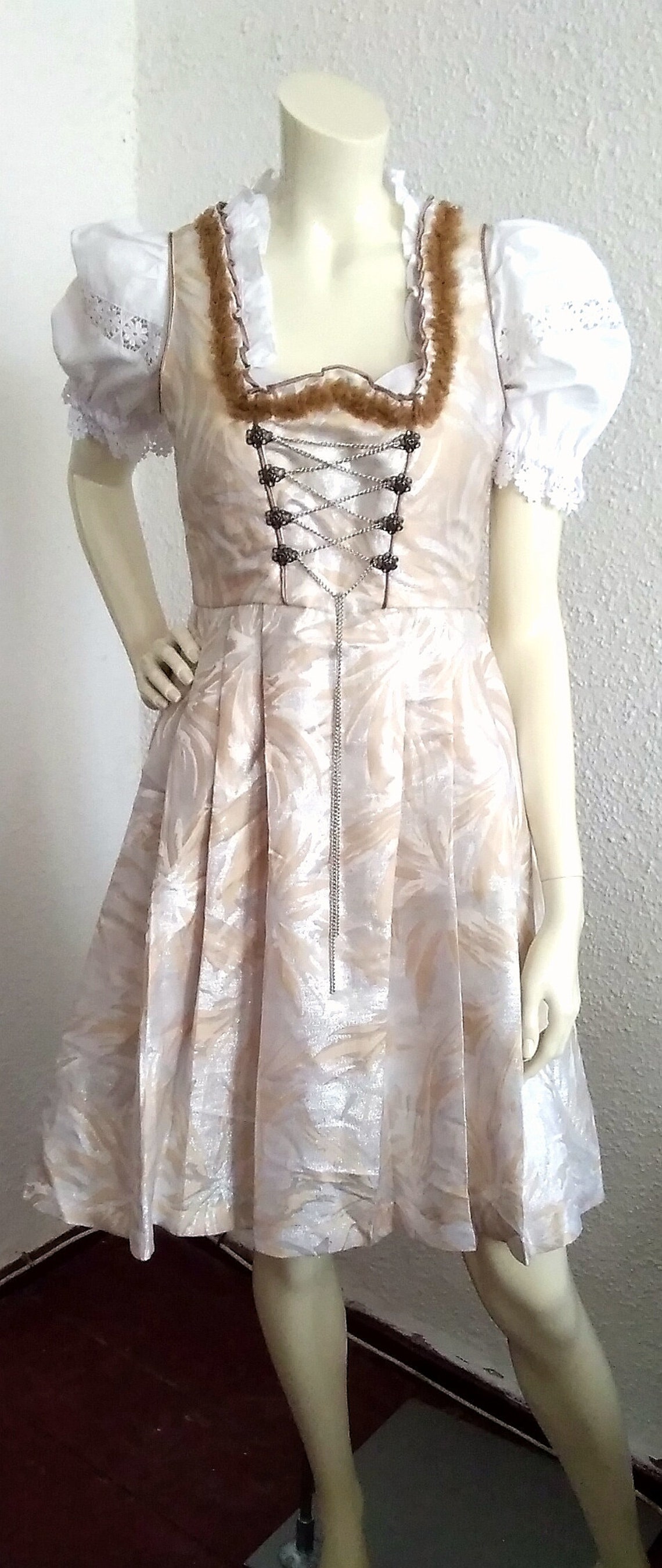 90s Tyrolean Dirndl Dress Bavarian 38 Size Peasant Dress Shiny Etsy