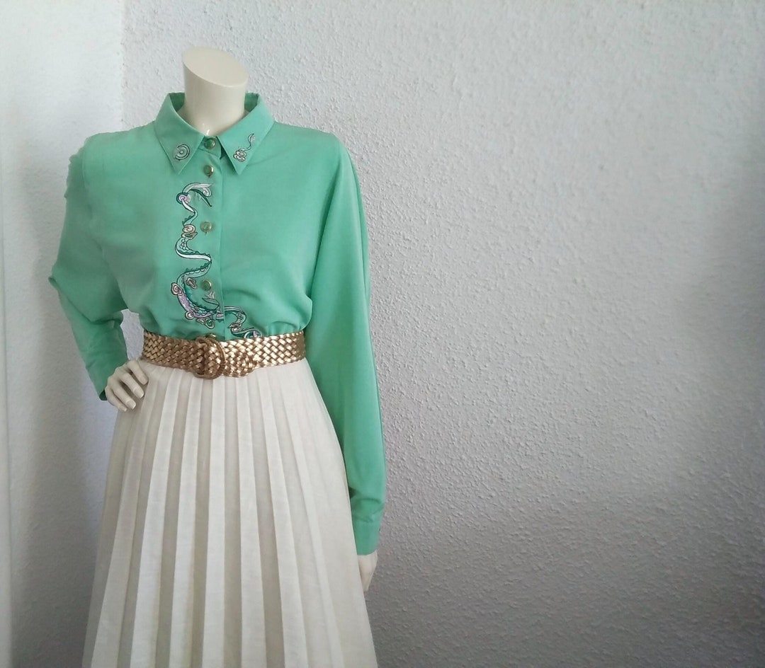 80’s Green Pantsuit Dolman Sleeve Blouse by Sassy Sport main image 1