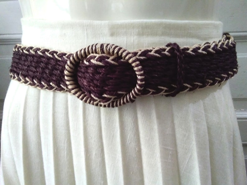 80s Woven Belt Braided Jute Belt Very Dark Burgundy One Size Etsy