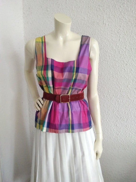 vintage 90s checkered colorful blouse summer top s