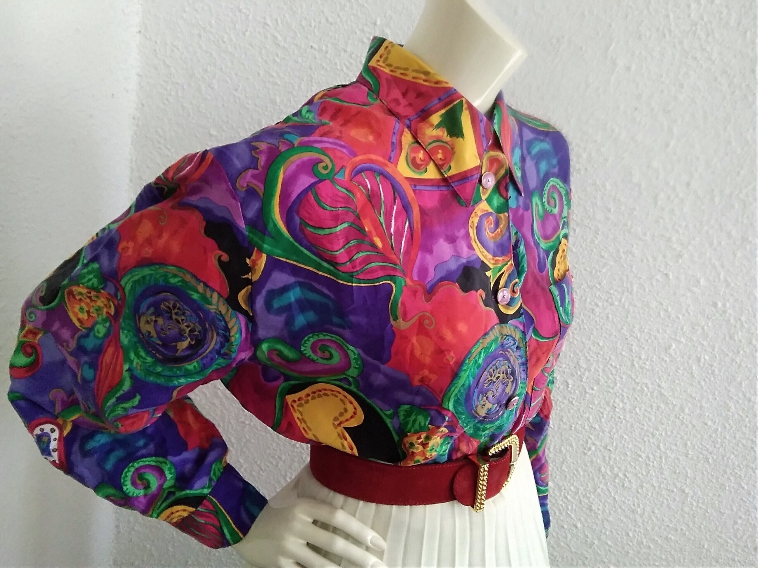 トップス papier collab bi color blouse Vintage 90s Geometric Mix Print Silk Blouse – Spark Pretty