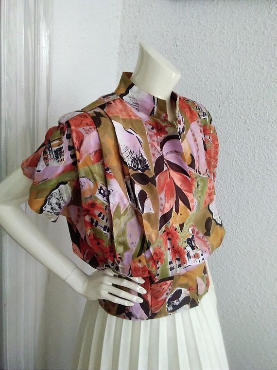 80s colorful blouse pleated chest blouse pop-art … - image 5