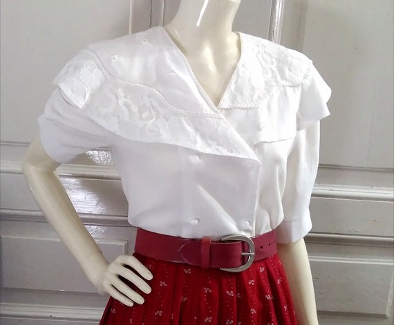 80s cape collar blouse 38 size pearl decoration la