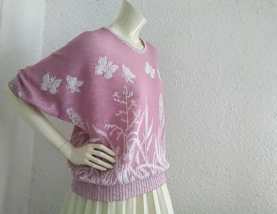 70s retro butterfly blouse dolman sleeve pink blo… - image 3