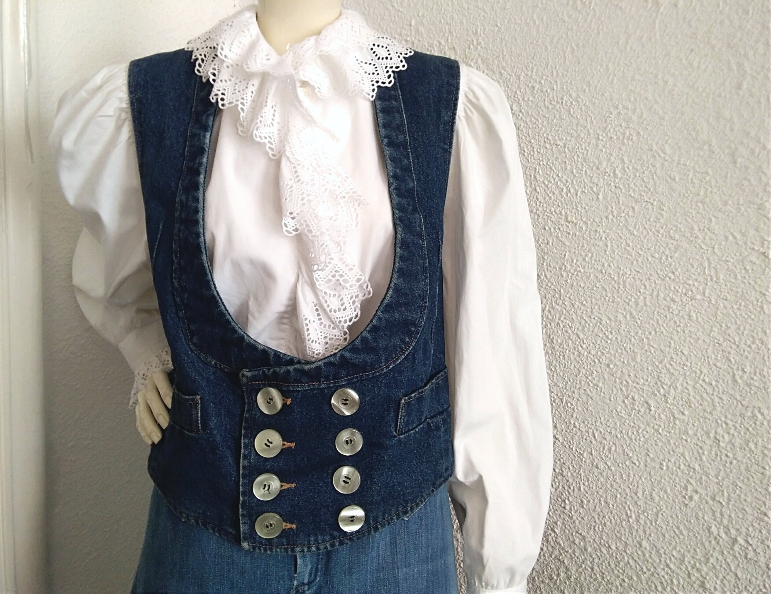 80s Denim Vest Boxy Decolette Vest 52 Size Preppy Blue Jeans - Etsy