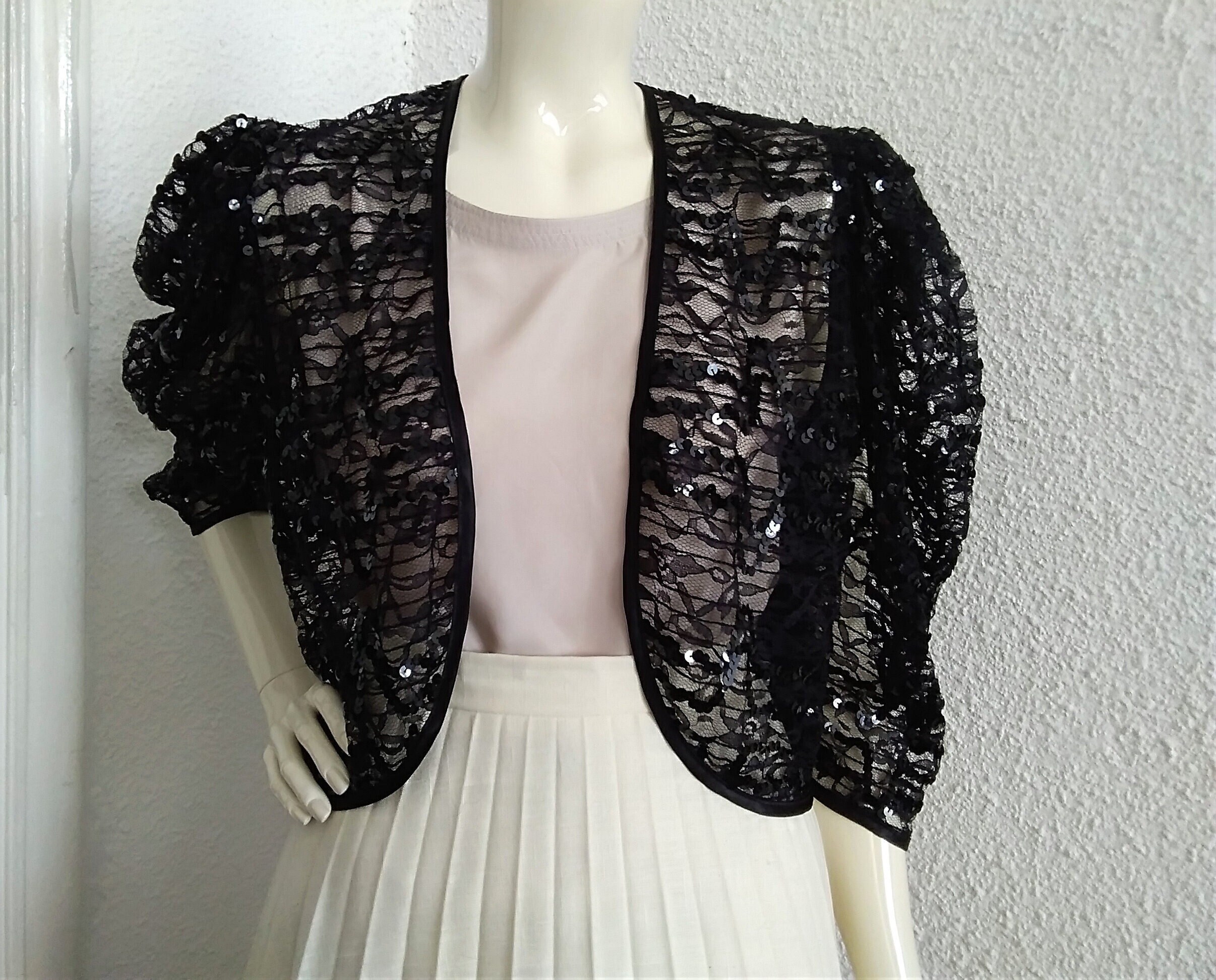 Conform ontspannen smal 80s VERA MONT Lace Evening Jacket Sequined See Through Top - Etsy Israel