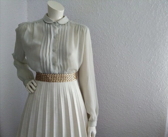 70s does 50s pintucked blouse sheer minimalist bl… - image 6