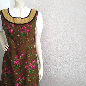 50s-60s folk dress, austrian tyrolean dress, sleeveless dirndl dress, floral traditional dress, handmade oktoberfest bavarian trachten dress