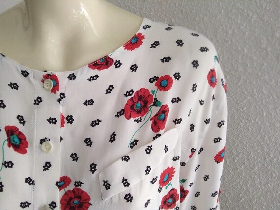 80s floral blouse poppy print blouse elegant mult… - image 4