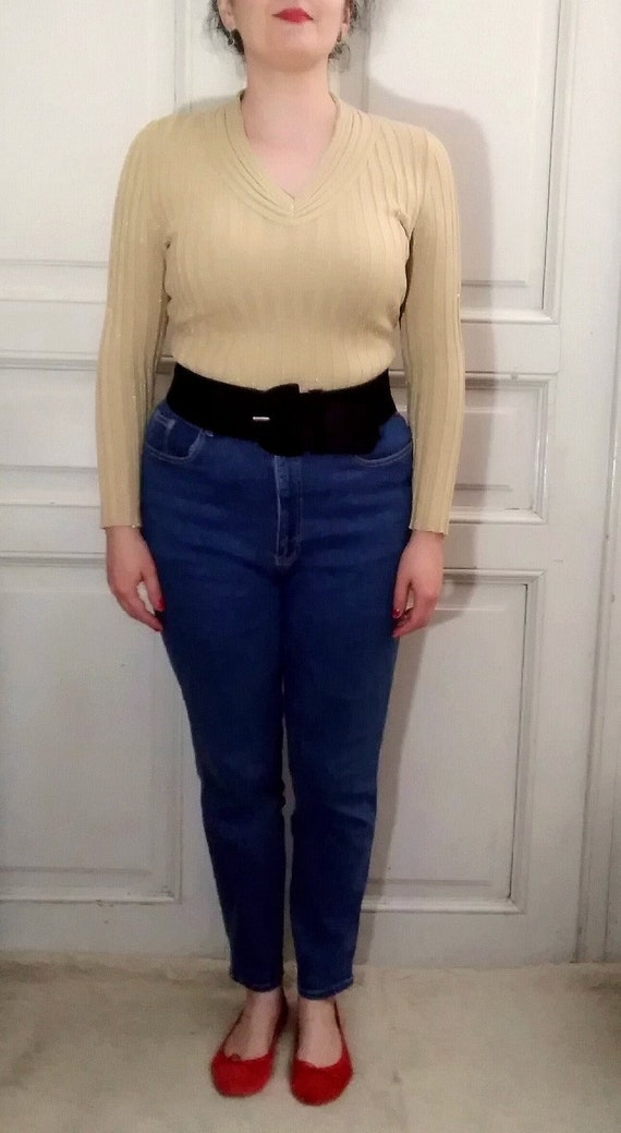 Vintagre Green Lurex Long Blouse Top M