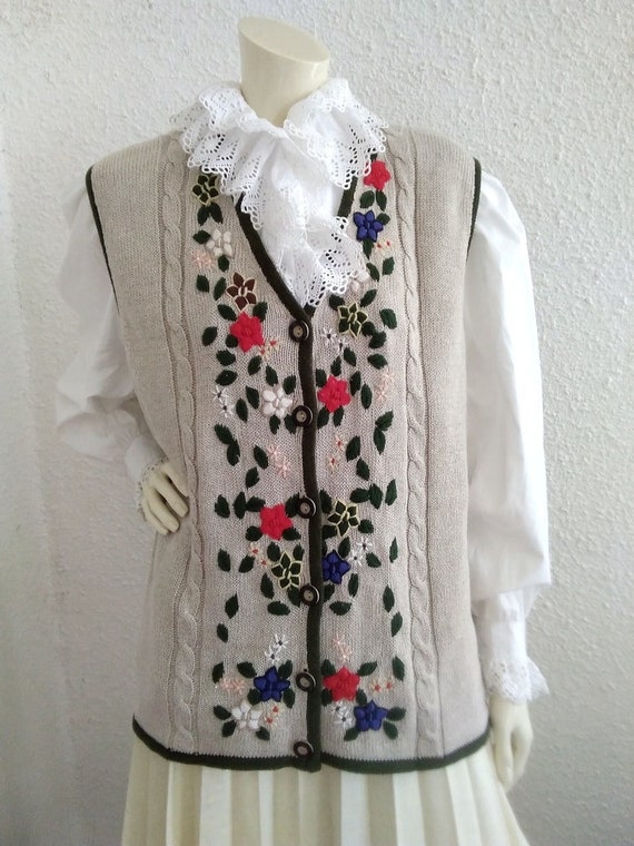 90s embroidered vest floral long knitt vest sprin… - image 3