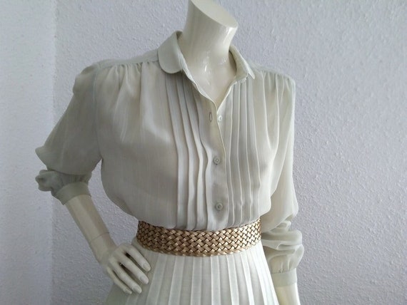 70s does 50s pintucked blouse sheer minimalist bl… - image 1