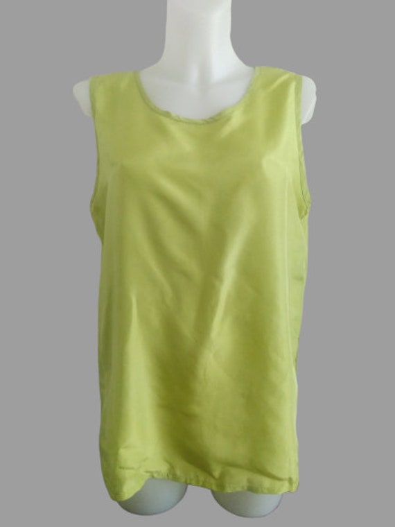 vintage pure silk blouse acid green color simple blouse minimalist quality top summer natural fabric sleeveless
