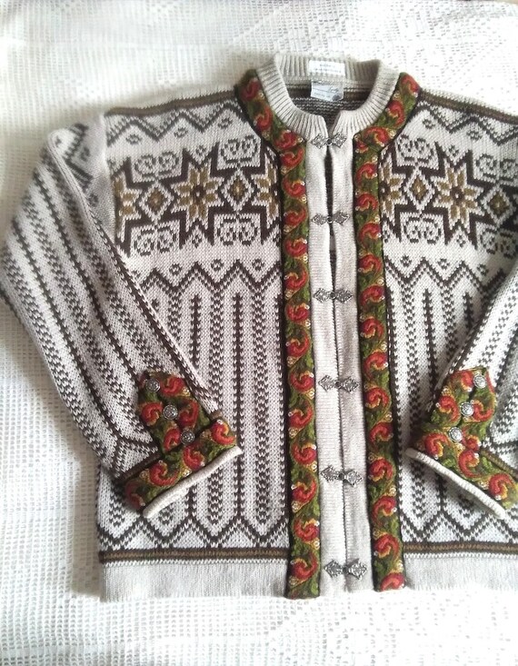 70s norwegian cardigan pure wool sweater chunky u… - image 4